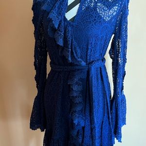Free people Navy lace ruffle dress Sz s